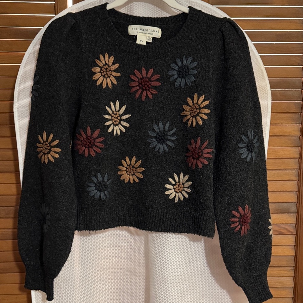 Saltwater LUXE Black Sweater with Floral Accents